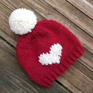 Child Knit Hat - Pom Pom Hat - Heart Baby Beanie - Child Bobble Hat - Baby Ski Hat -  Toddler Hat - Kid Beanie - Kids Hat