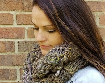 Knit Infinity Scarf - Brown Knit Circle Scarf - Infinity Scarf - Brown Knit Scarf