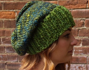 Green Slouchy Hat -- Slouchy Beanie - Knit Hat - Women's Hat - Men's Hat - Winter Hat - Women's Accessories