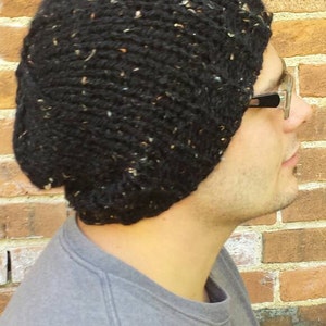 Slouchy Knit Hat - Black Slouchy Beanie - Chunky Slouchy Hat - Winter Hat - Men&#39;s Hat