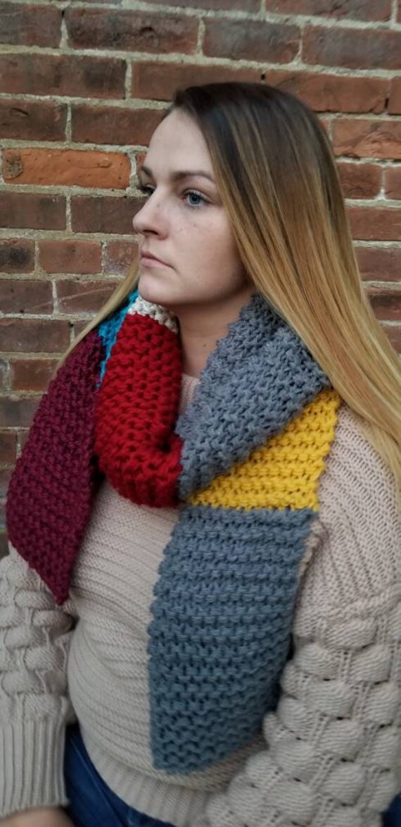 Patchwork Scarf Knit Scarf Block Scarf Etsy