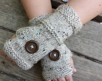 Knit Button Fingerless Gloves - Handmade Fingerless Gloves With Buttons - Wristwarmers - Arm Warmers - Women's Accessories - ON SALE