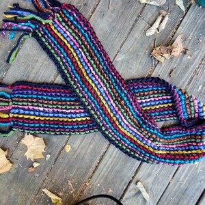 Tie Dye Hand Knit Scarf Knit Art Scarf Multicolor Scarf Women's Scarves Fringe Scarf Funky Fringy Scarf image 2