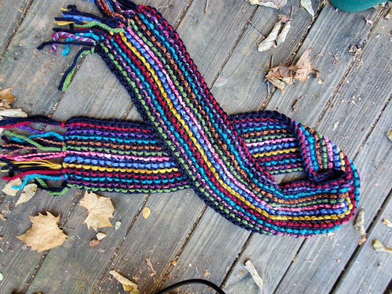 Tie Dye Hand Knit Scarf Knit Art Scarf Multicolor Scarf Women's Scarves Fringe Scarf Funky Fringy Scarf image 2