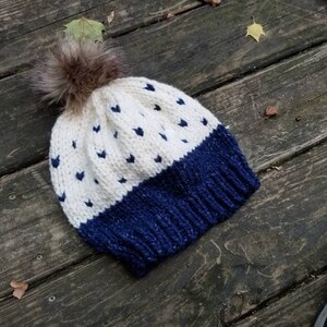 Knit Hat Beanie, Unisex Knit Slouchy Beanie Blue, Blue Knit Hat, Fur Pom Pom