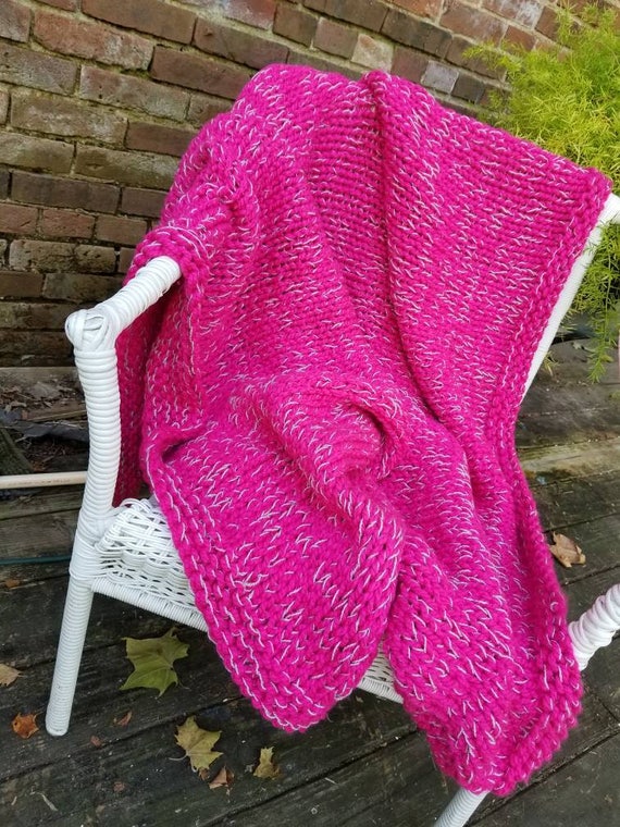 Pink and Silver Chunky Knit Throw Blanket / Acrylic Blanket / Etsy
