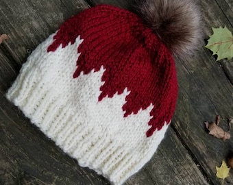 Knit Hat Beanie, Unisex Knit Slouchy Beanie Red, Red Knit Hat, Fur Pom Pom