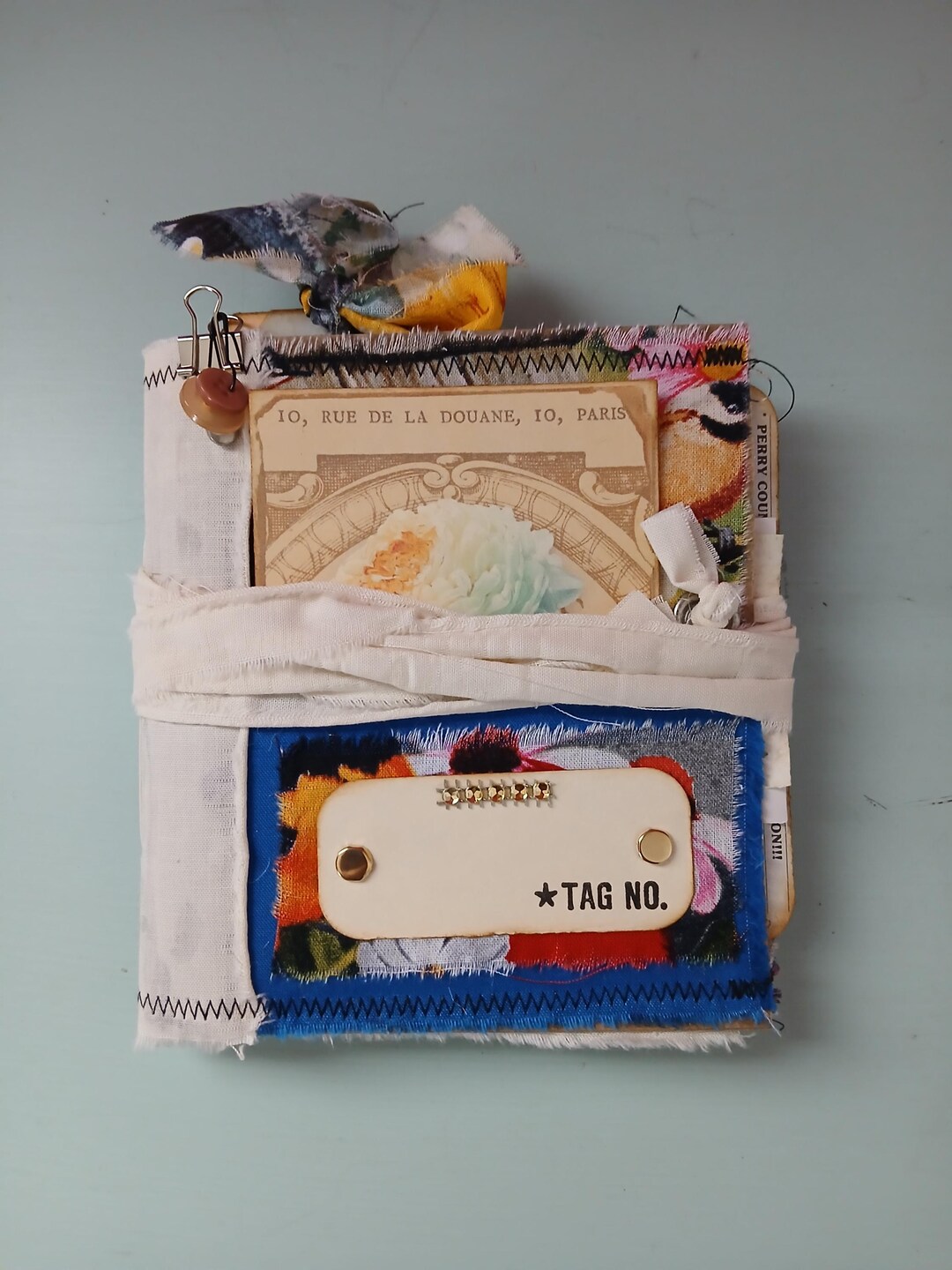 Handmade Fabric Junk Journal, Made From Brown Paper Bag, 1 Signature, 6 ...