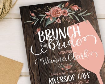 Bridal Shower Invitation; Brunch with the Bride, Rustic Bridal Invite