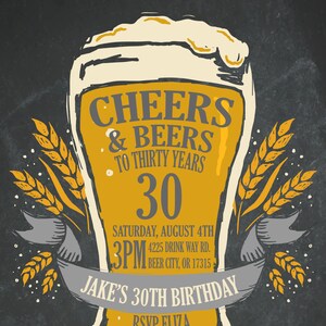 Faire-part d'anniversaire ; Cheers & Beers jusqu'à 30 ans, invitation 30e anniversaire, invitation thème de la bière