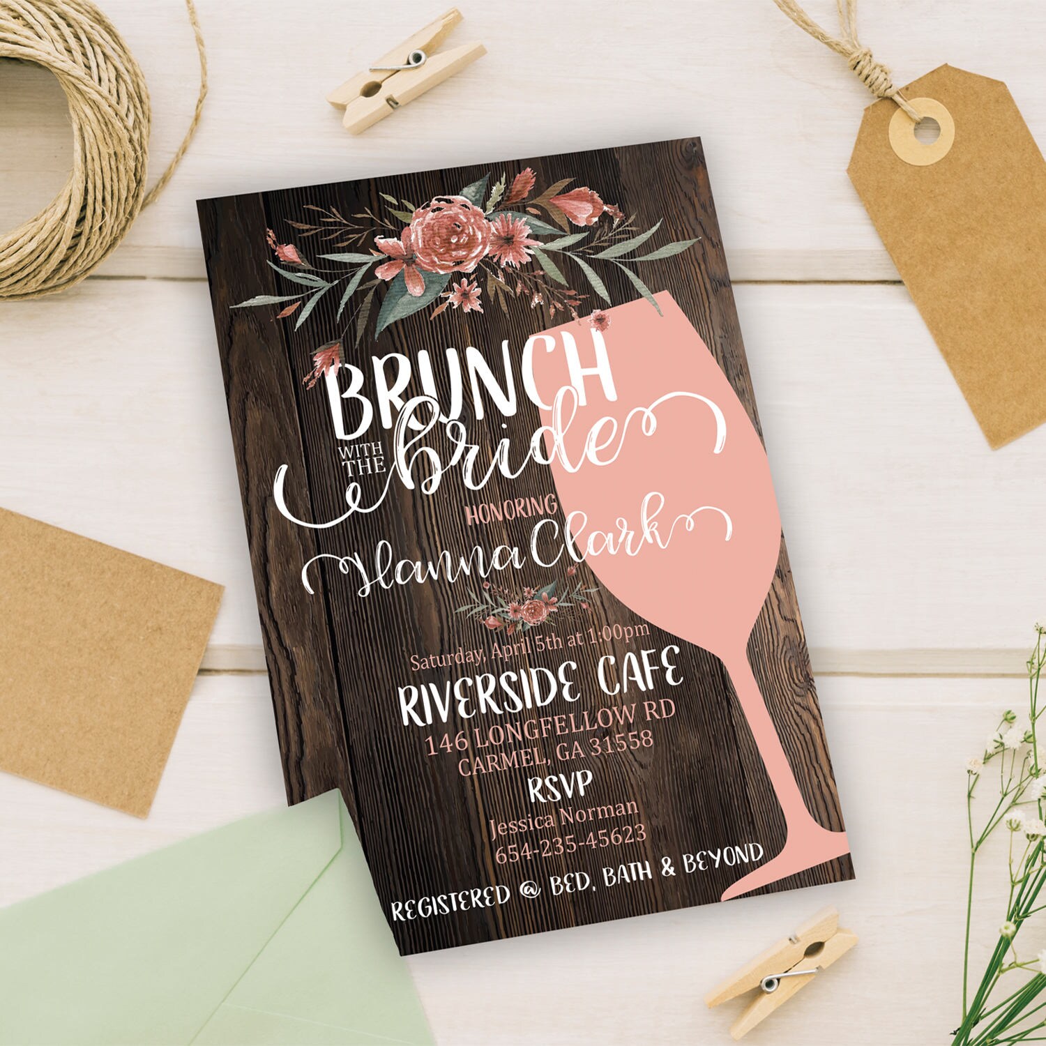 Bridal Shower Invitation Brunch With the Bride Rustic Bridal Etsy