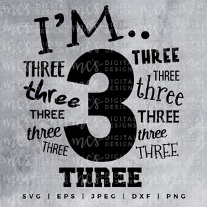 DIGITAL DOWNLOAD; Third Birthday Svg, I&#39;m Three, Three, Third Birthday Design, Kids birthday, Birthday Girl/Boy, 3rd Birthday, Birthday SVG