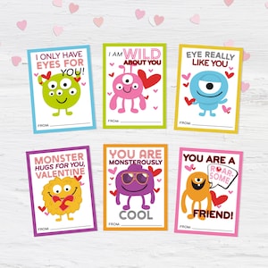 Monster Valentines Day Cards, Printable, Classroom Valentines Cards, Kids Valentines Day Cards, Cute Monster, Instant Download