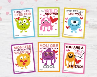 Monster Valentines Day Cards, Printable, Classroom Valentines Cards, Kids Valentines Day Cards, Cute Monster, Instant Download