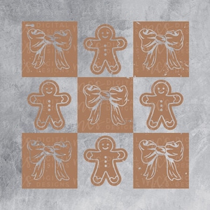 DIGITAL DOWNLOAD; Distressed Checkered Gingerbread PNG, Christmas Gingerbread, Christmas png, Coquette bows png, gingerbread and bows png