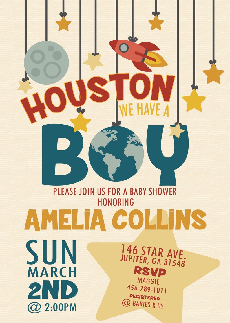 Baby Shower Invitation Houston We Have a Boy Space Theme Etsy