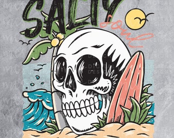 DIGITAL DOWNLOAD; Salty Soul png, Skull beach png, Simple Nautical png, Nautical png, cute salty skull, Cute summer seashell png