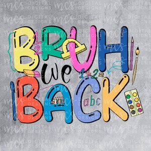 DIGITAL DOWNLOAD; Bruh We Back, Back to school PNG, Teachers are back png,