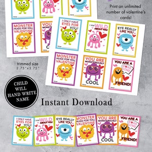 Monster Valentines Day Cards, Printable, Classroom Valentines Cards ...