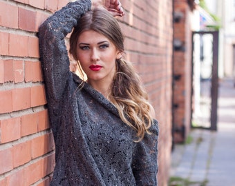 Katoenen vrouwen trui voor de lente, Cashmere hand gebreide trui, gebreide vrouwen trui, zomer gebreide crop top, Hand gebreide trui,