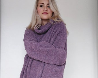 Women's Oversized Alpaca Sweater with Turtle Neck, Oversized alpaca sweater, High neck sweater, Alpaca fall sweater, Cozy women knitwear