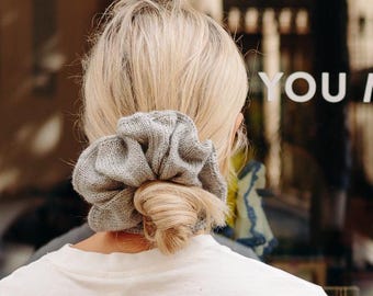 Oversized alpaca scrunchie, Chunky knit hair tie, Boho hair accessory, Soft wool ponytail holder, Gift for her