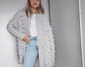Chunky Hand Knit Long Cardigan, Kimono Wrap Sweater, Oversized Clothes, Knitted One Size Jacket, Handmade Summer Clothes, Spring Women's Top