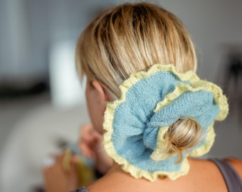 Oversized knitted hair scrunchie, Exclusive hair accessory, Huge elastic tie, Giant hand knitted band, Crochet scrunchie, BF Girl gift