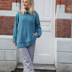 Frauen Minimalist Alpaka Pullover, Handgestrickter Wollpullover, Oversize Wollpullover, Stehkragen Strickpullover, Rollkragenpullover