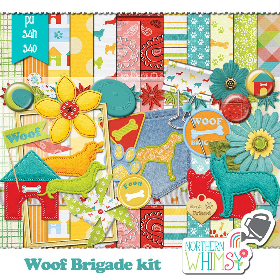 Dog Digital Scrapbooking Kit woof Brigade PERSONAL USE Digital Papers