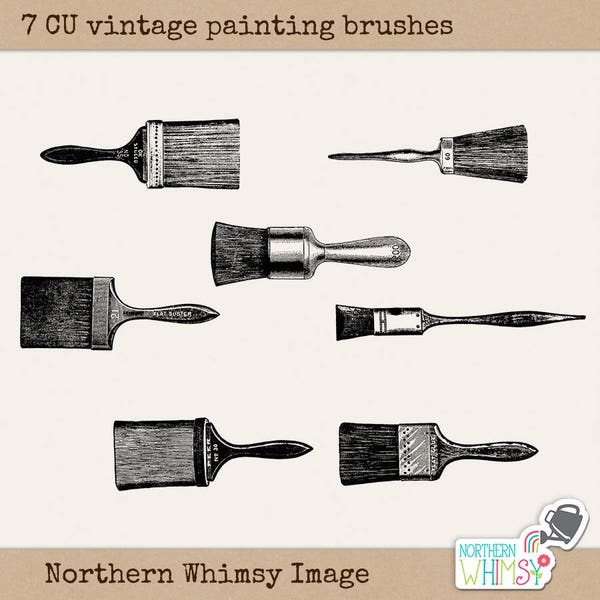 Paint Brush Clip Art Set – 7 PNG images plus Photoshop ABR brushes – vintage artist's paintbrush illustrations – commercial use