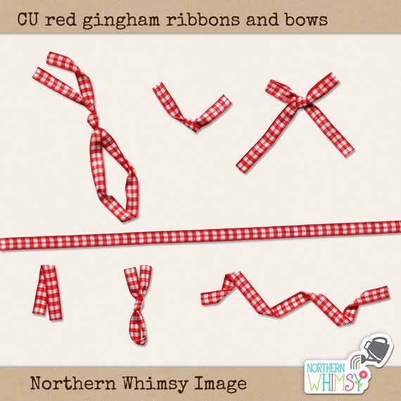 Red Gingham Ribbon Clip Art Extracted Photographic Bows, Knots