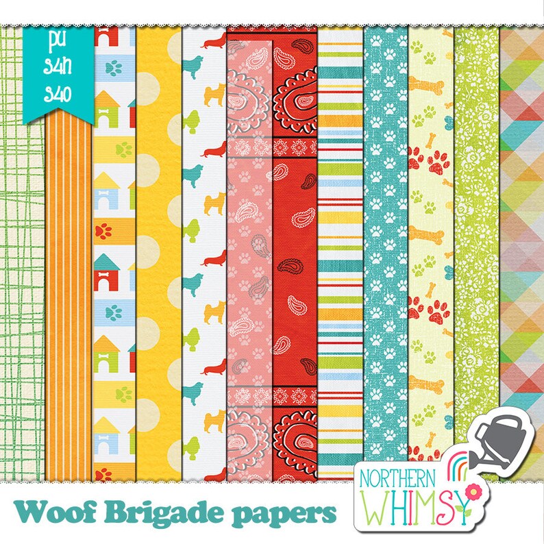 Dog Digital Scrapbooking Kit woof Brigade PERSONAL USE Digital Papers
