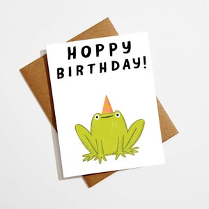 Frog Birthday Card, Hoppy Birthday, Frog Card, Spring Birthday Card, Cute Birthday Card for Her, Kids Birthday Cards