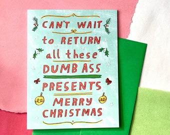 Tarjeta de Navidad divertida, Regalos tontos para las fiestas, Papá Noel en Navidad, Hermano/a