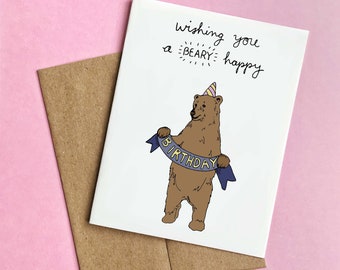 Bear Birthday Card | Happy Birthday Card | Birthday Card Bear | Animal Birthday Card