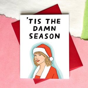Kartka świąteczna Taylor Swift, Karta „Tis the damn season”, Karta świąteczna Swiftie, Taylor Swift Midnights