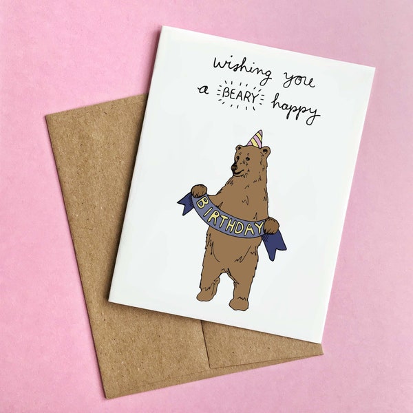 Bear Birthday Card | Happy Birthday Card | Birthday Card Bear | Animal Birthday Card