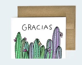Gracias Card, Thank You Card, Succulent Thank You Card, Mexican Thank You Card, Blank Thank You Card, Cactus Card, Blank Cactus Card