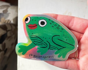 Holographic Frog Sticker | Funny vinyl waterproof sticker