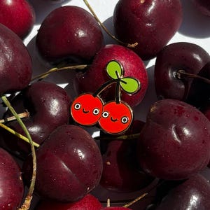 Cherry Enamel Pin, Hard Enamel, Board Filler Pins, Gifts for Girls, Cottagecore Fashion, Berry Berry, Cute Pins, Food Pins, Fruit pins