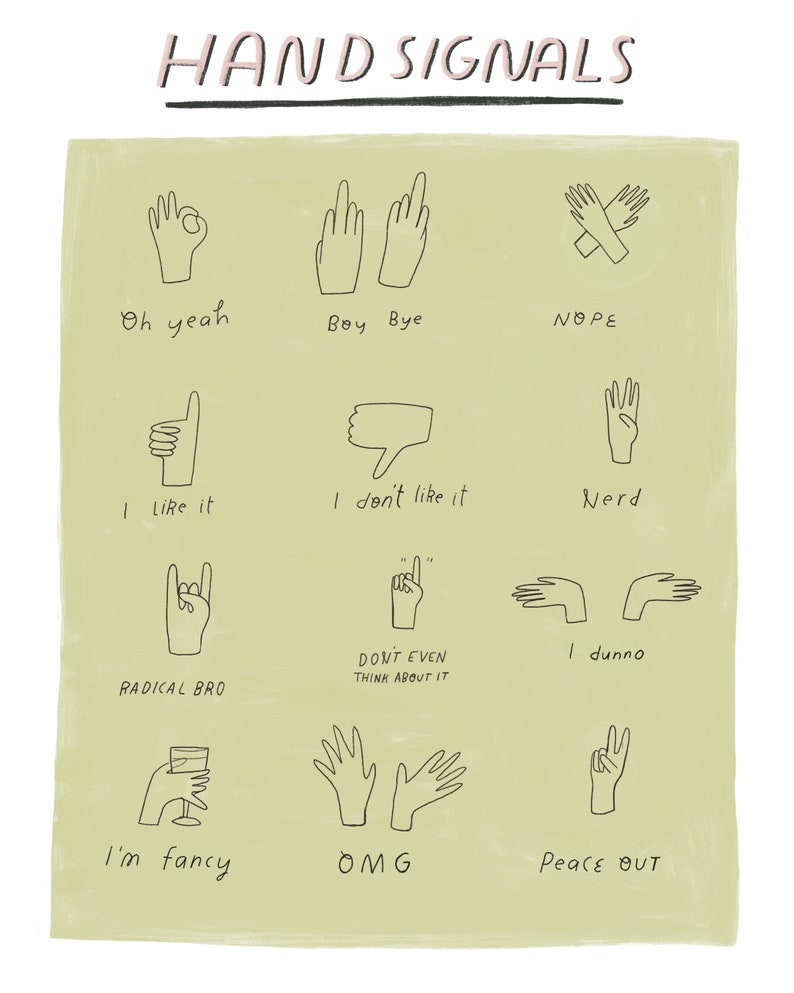 Hand Signals Art Print: Funny Hand Gesture Guide - Etsy