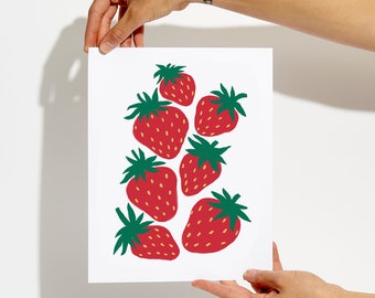 Strawberry Art | Art Print | Food Print | Kitchen Art | Wall Hangings | Wall Art | Strawberries | Strawberry Print | Dining Room Art