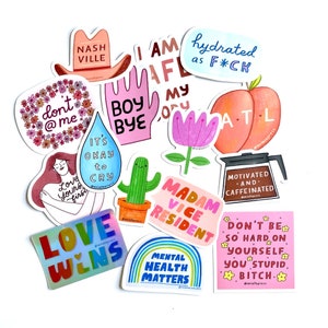 collage of aviate press stickers