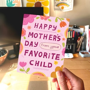 Cartão sarcástico para o Dia das Mães, Cartão engraçado para o Dia das Mães, Cartão floral para o Dia das Mães, Cartão para a mãe, Feliz Dia das Mães do seu filho favorito