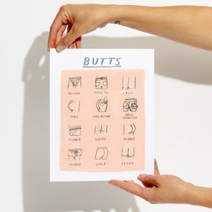 butt art print, home decor poster, bathroom art, body positive boho art prints, 8x10, 5x7, butts
