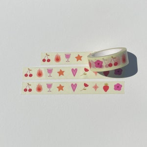 fita washi de menina, decorativa, washi de frutas, washi de comida, floral, design de flores, papelaria para o dia dos namorados, fita adesiva, fita washi de planejador