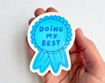 Doing My Blue Ribbon Sticker, Self-Care Gift