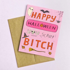 Hexen-Halloween-Karte, lustige Halloween-Karten, Freundschaftskarte, Geschenk Freundin, Hey Boo, Geisterkarte, Freundkarte, Herbstgruß, Bestie Geschenke