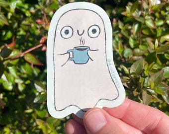 Ghost Coffee Mug Sticker, Fall Halloween Decal
